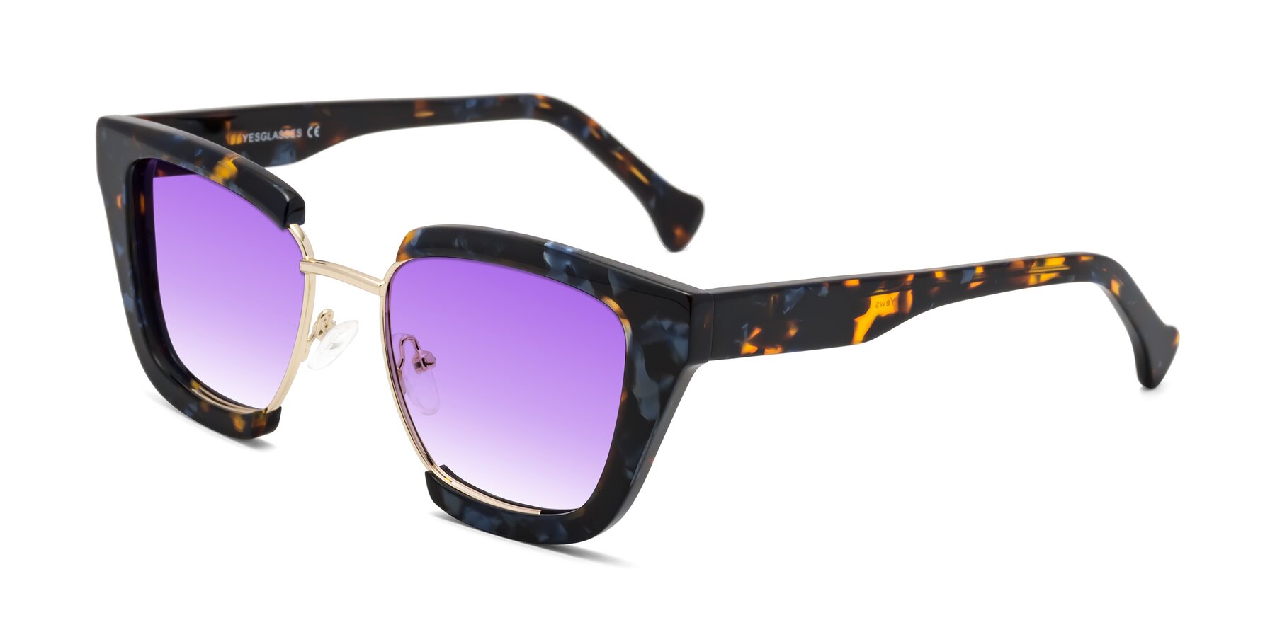 Angle of Yews in Blueberry Tortoise-Gold with Purple Gradient Lenses