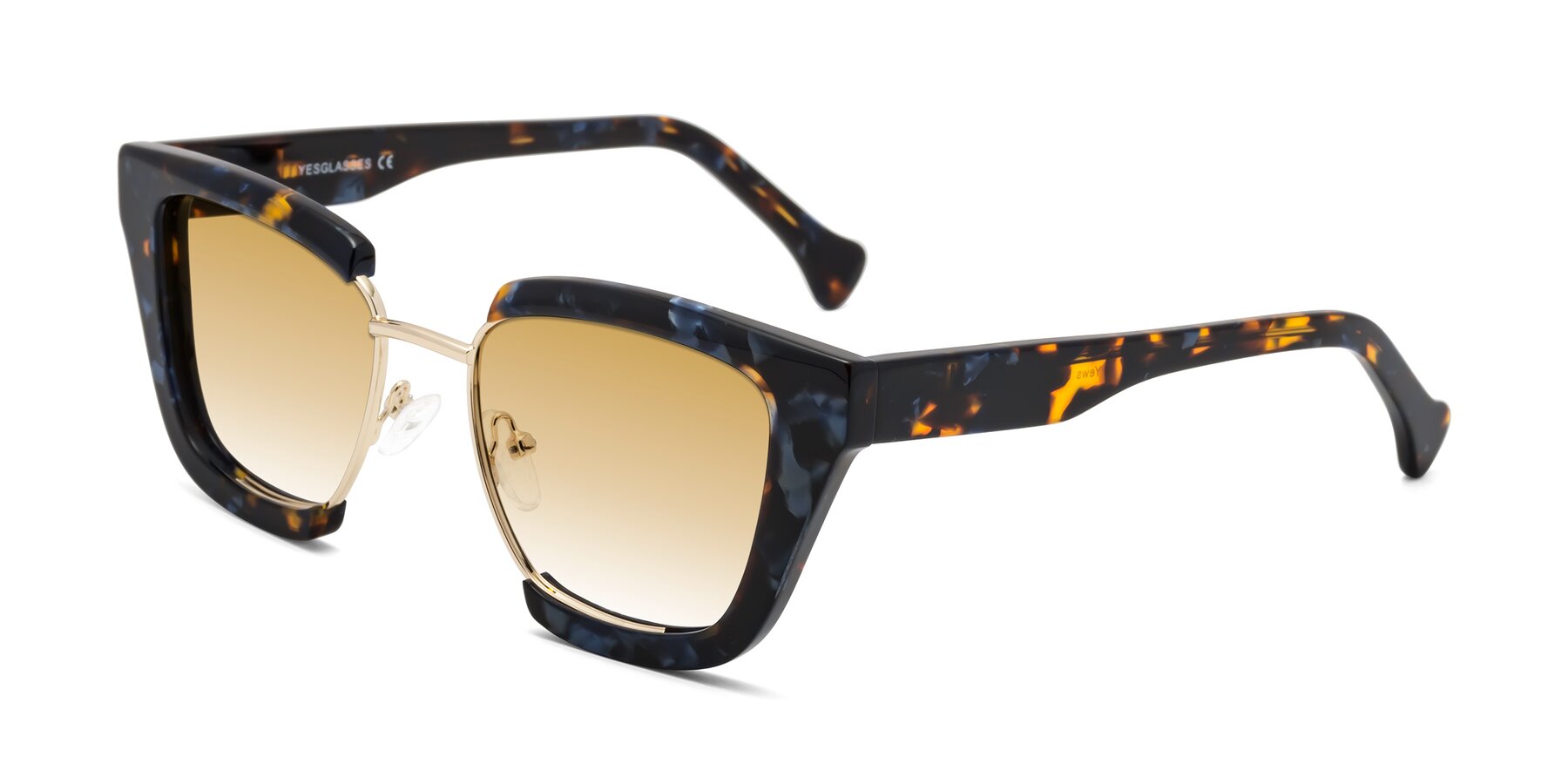 Angle of Yews in Blueberry Tortoise-Gold with Champagne Gradient Lenses