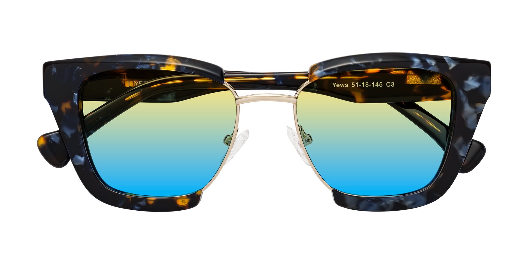 Folded Front of Yews in Blueberry Tortoise-Gold with Yellow / Blue Gradient Lenses