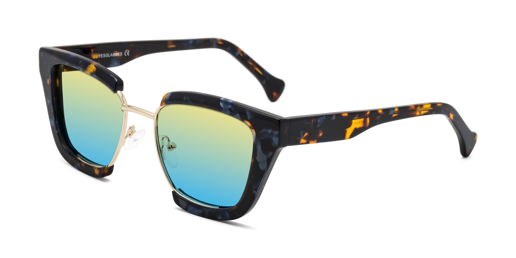 Angle of Yews in Blueberry Tortoise-Gold with Yellow / Blue Gradient Lenses