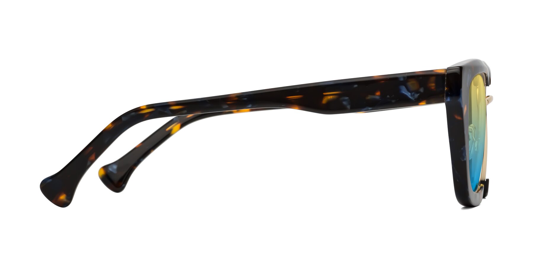 Side of Yews in Blueberry Tortoise-Gold with Yellow / Blue Gradient Lenses