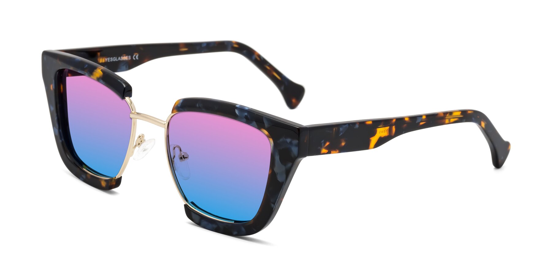 Angle of Yews in Blueberry Tortoise-Gold with Pink / Blue Gradient Lenses