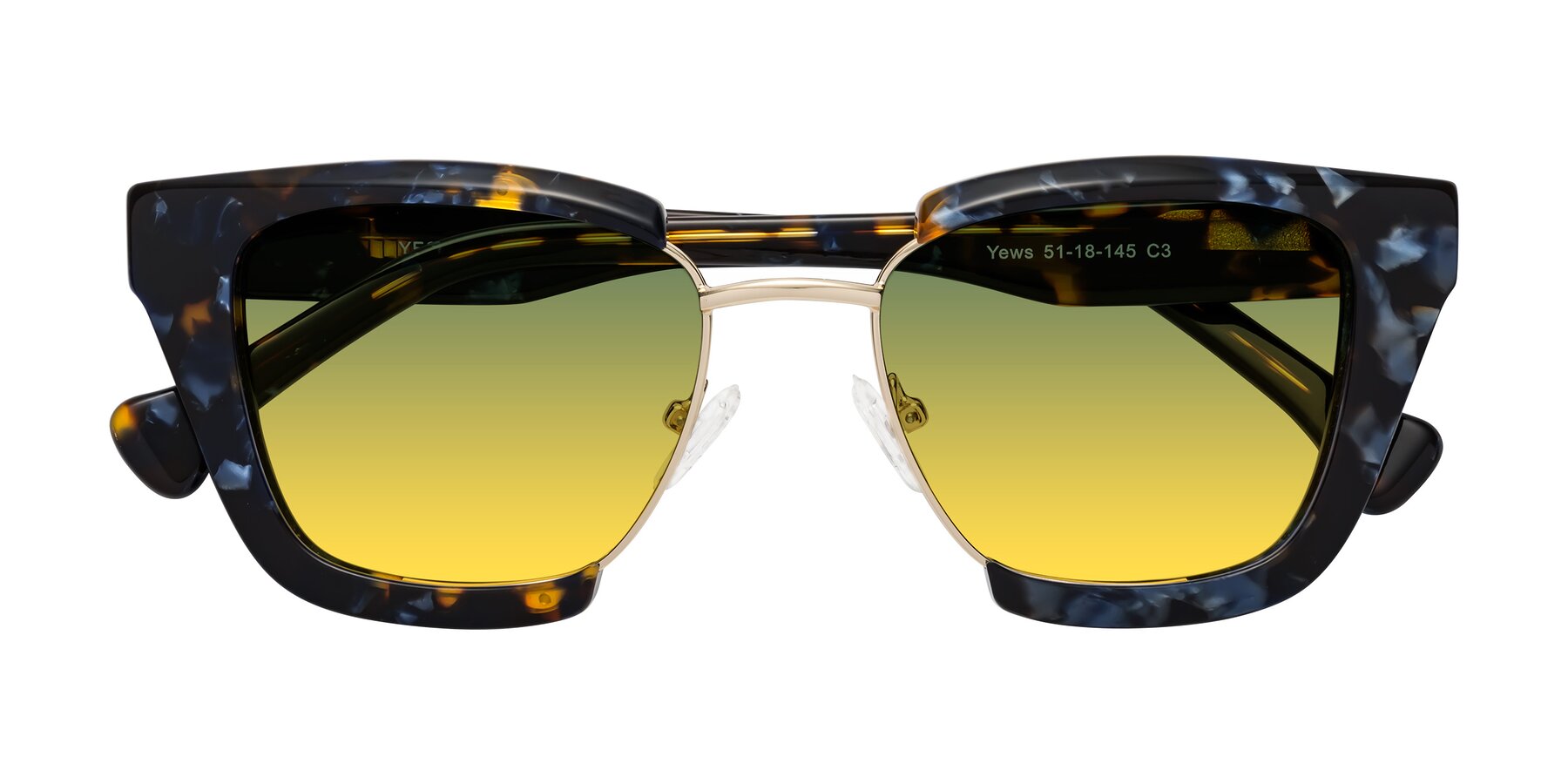 Folded Front of Yews in Blueberry Tortoise-Gold with Green / Yellow Gradient Lenses