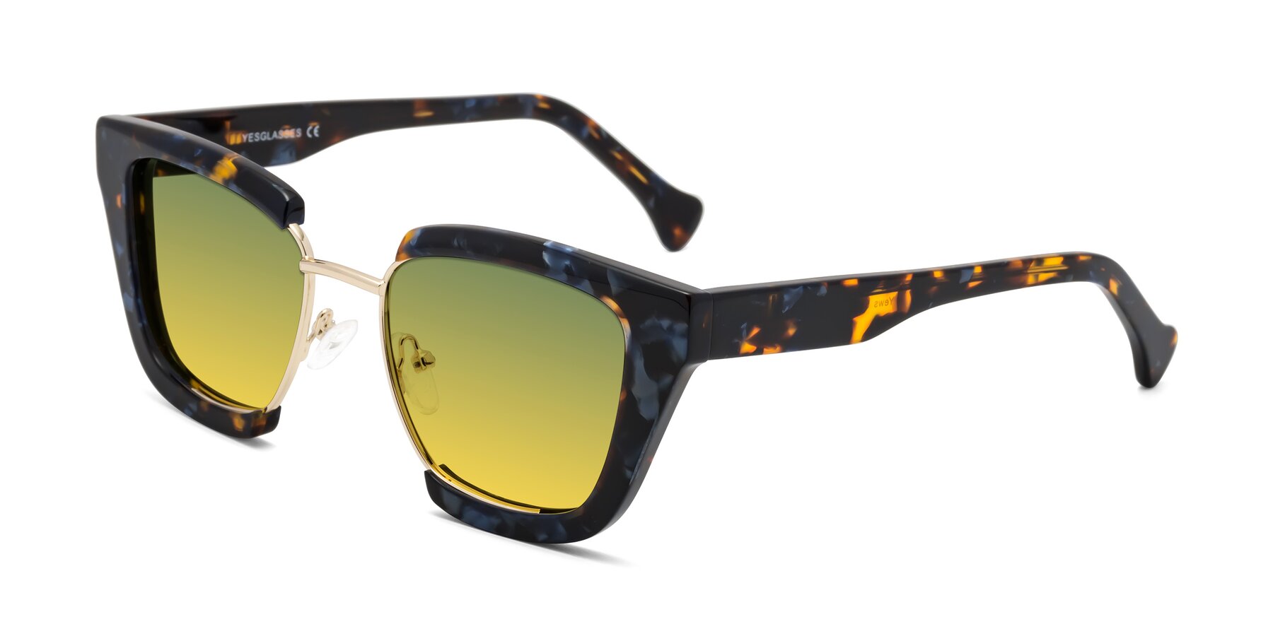 Angle of Yews in Blueberry Tortoise-Gold with Green / Yellow Gradient Lenses