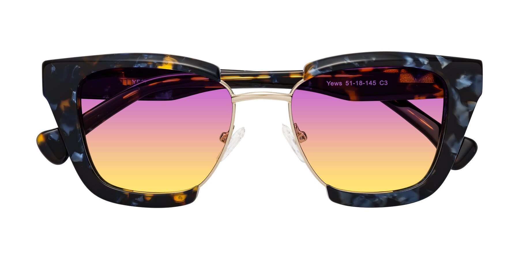 Folded Front of Yews in Blueberry Tortoise-Gold with Purple / Yellow Gradient Lenses