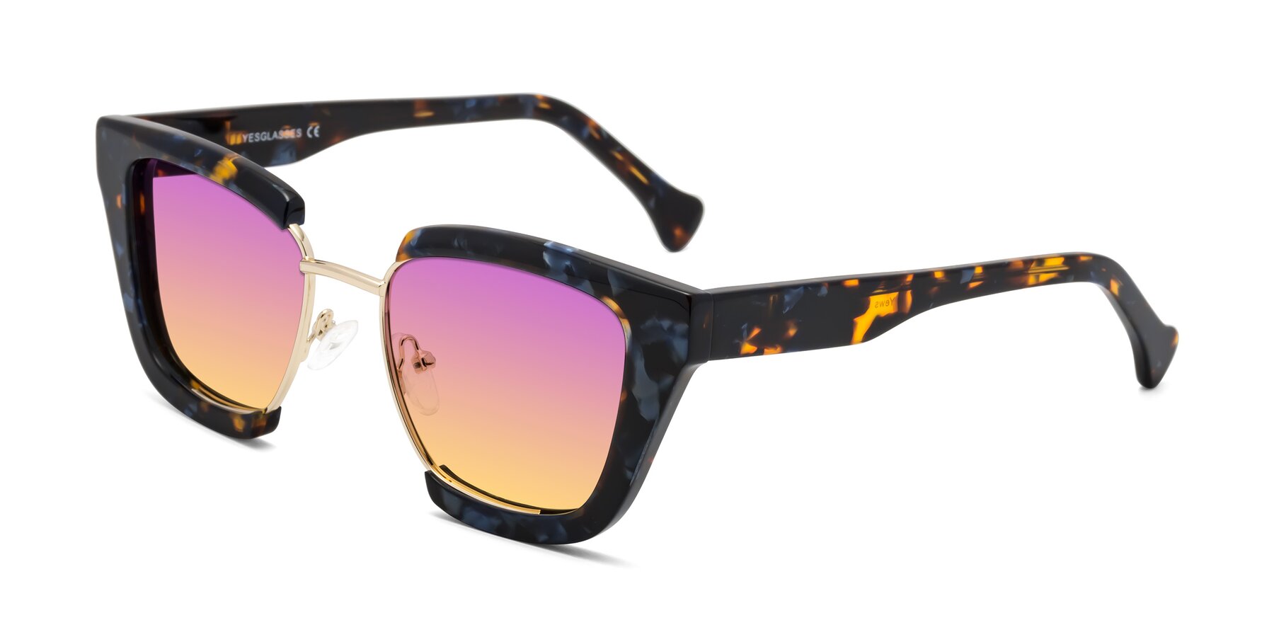 Angle of Yews in Blueberry Tortoise-Gold with Purple / Yellow Gradient Lenses