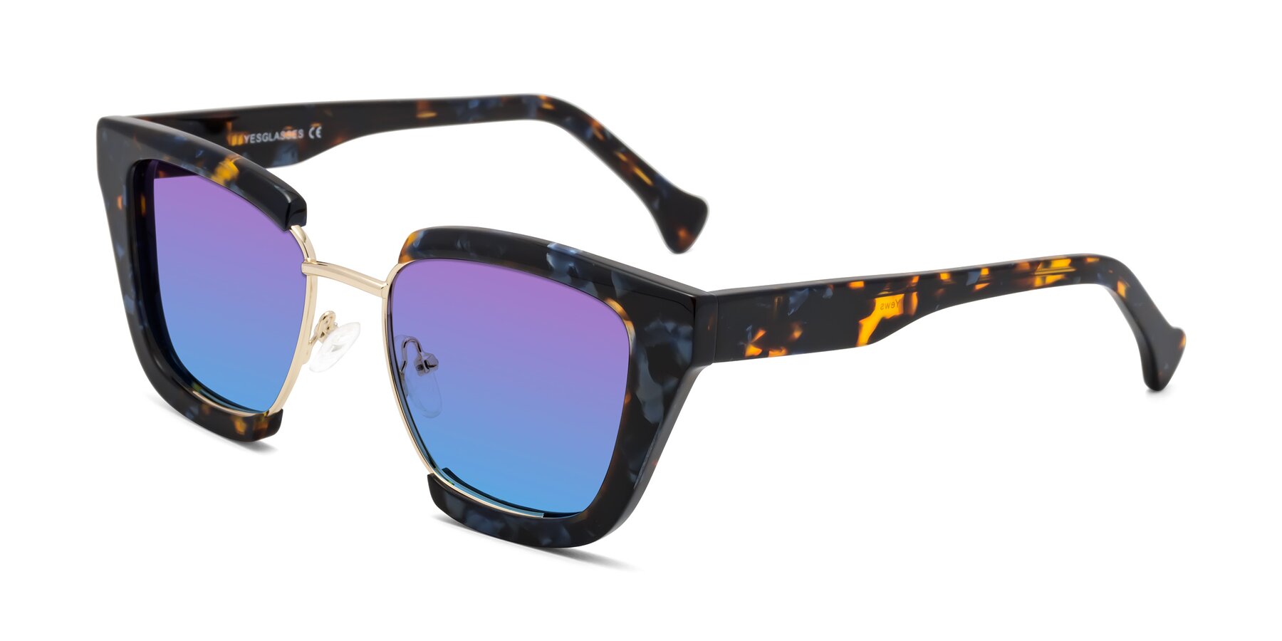 Angle of Yews in Blueberry Tortoise-Gold with Purple / Blue Gradient Lenses