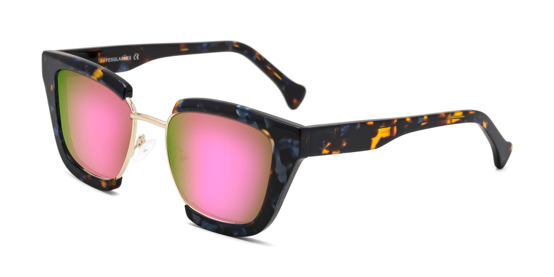 Angle of Yews in Blueberry Tortoise-Gold with Pink Mirrored Lenses