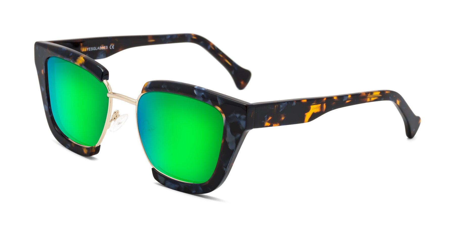 Angle of Yews in Blueberry Tortoise-Gold with Green Mirrored Lenses