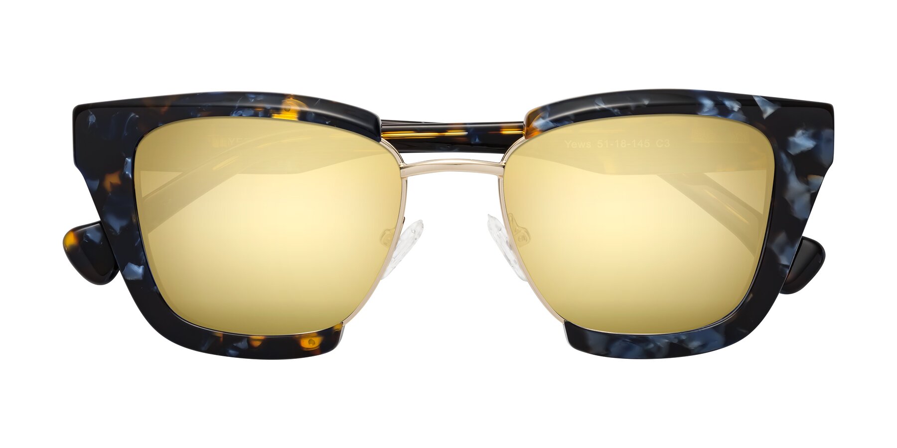 Folded Front of Yews in Blueberry Tortoise-Gold with Gold Mirrored Lenses