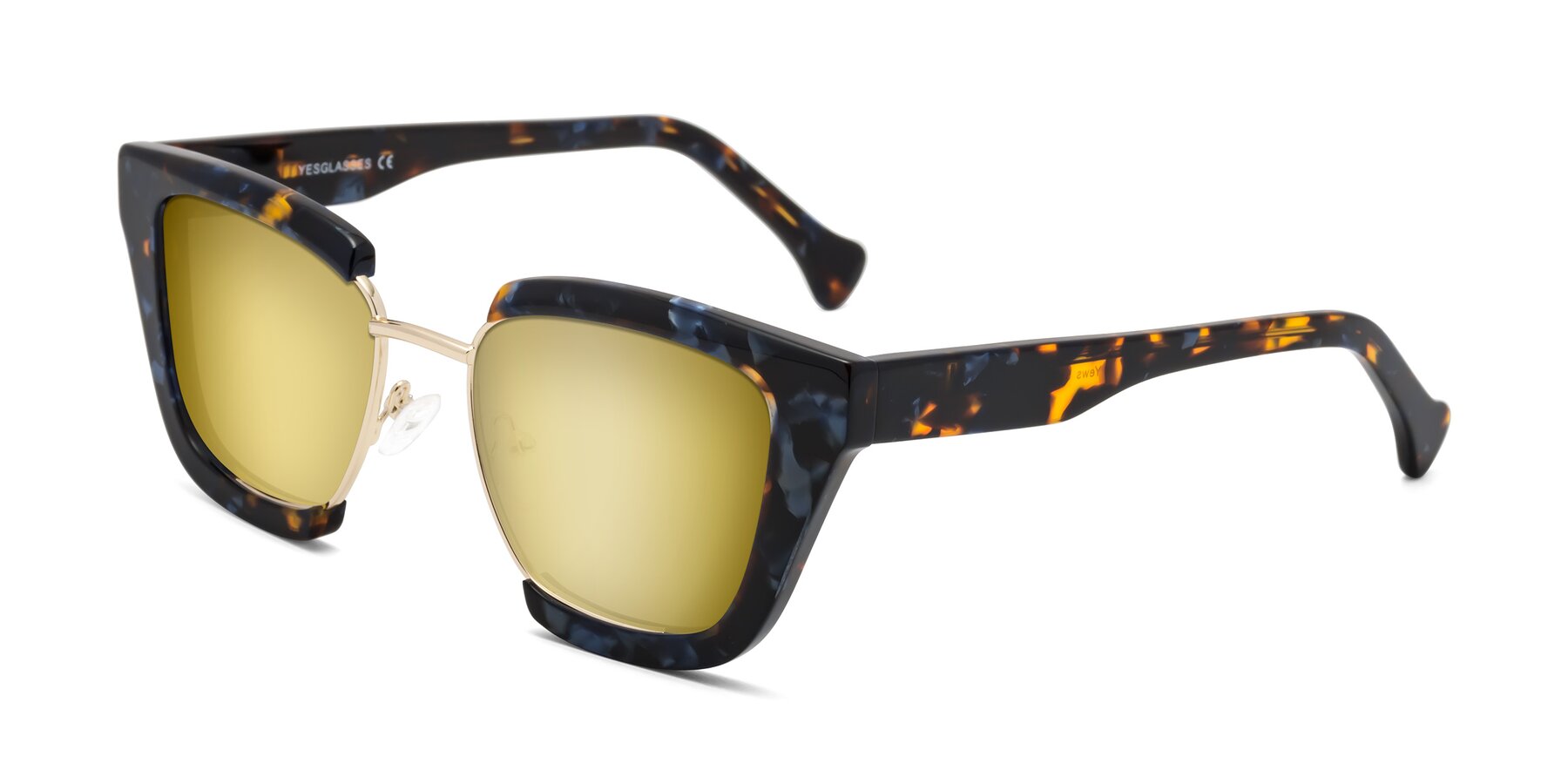 Angle of Yews in Blueberry Tortoise-Gold with Gold Mirrored Lenses