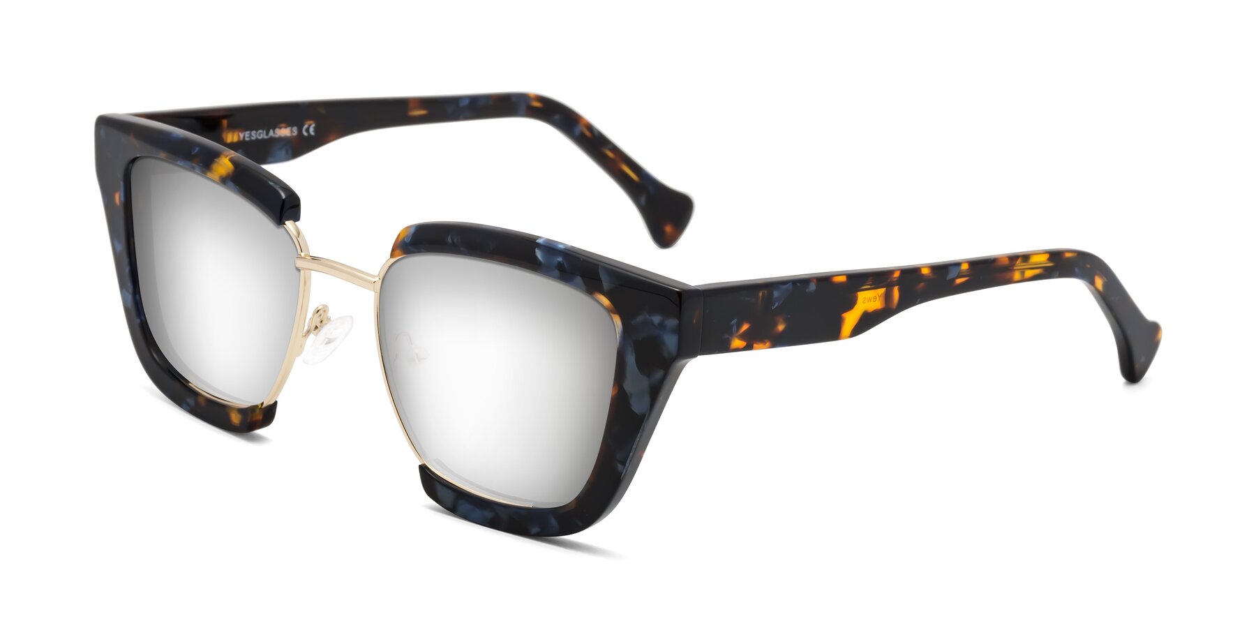 Angle of Yews in Blueberry Tortoise-Gold with Silver Mirrored Lenses