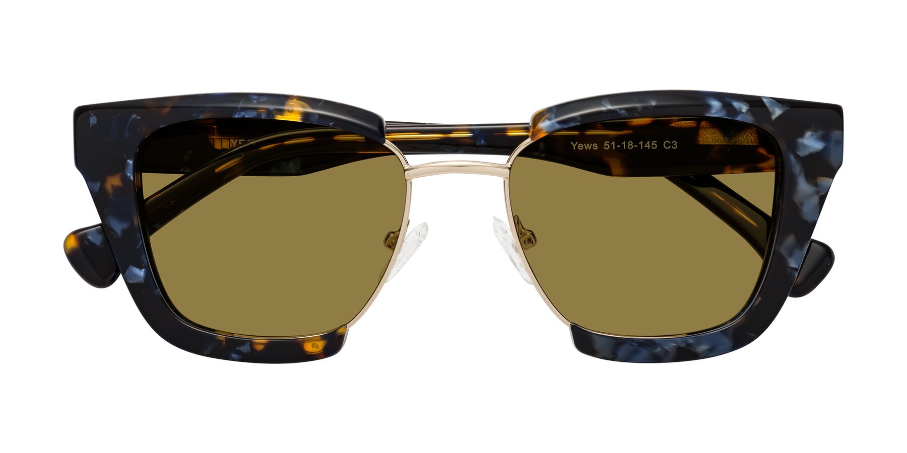 Folded Front of Yews in Blueberry Tortoise-Gold with Brown Polarized Lenses