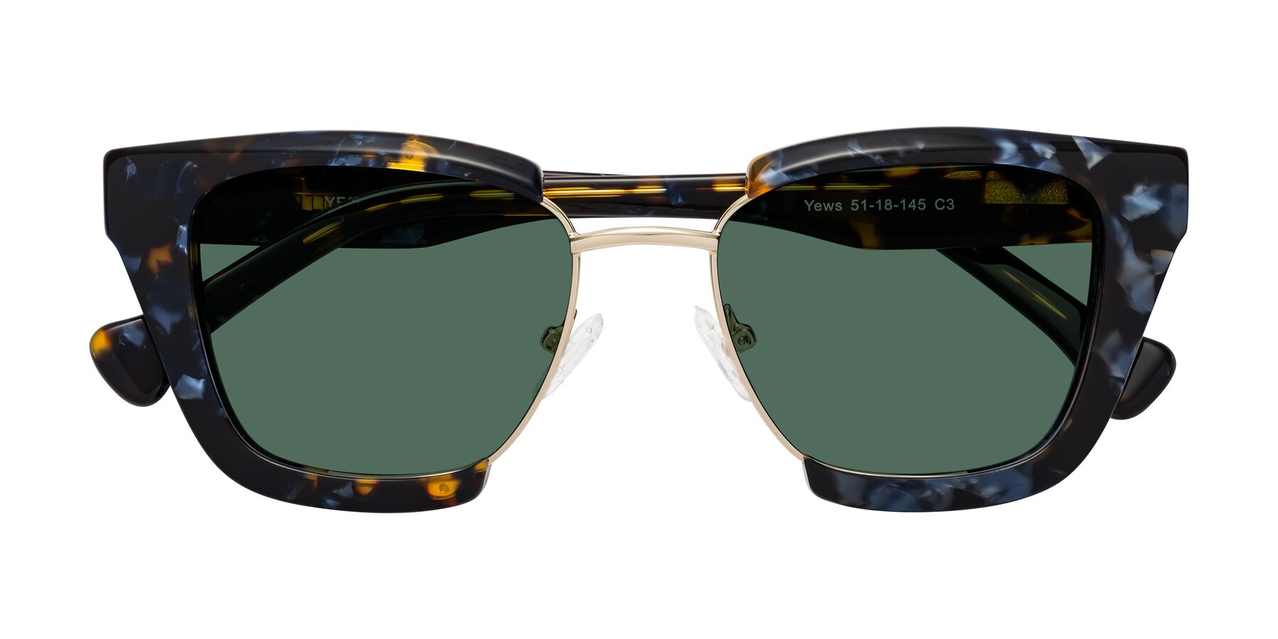 Folded Front of Yews in Blueberry Tortoise-Gold with Green Polarized Lenses