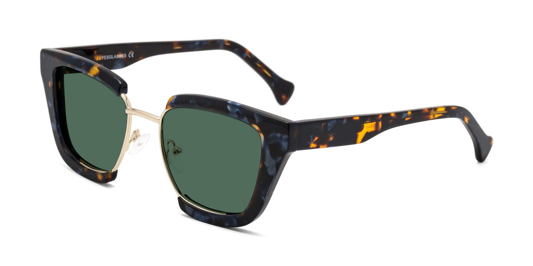 Angle of Yews in Blueberry Tortoise-Gold with Green Polarized Lenses