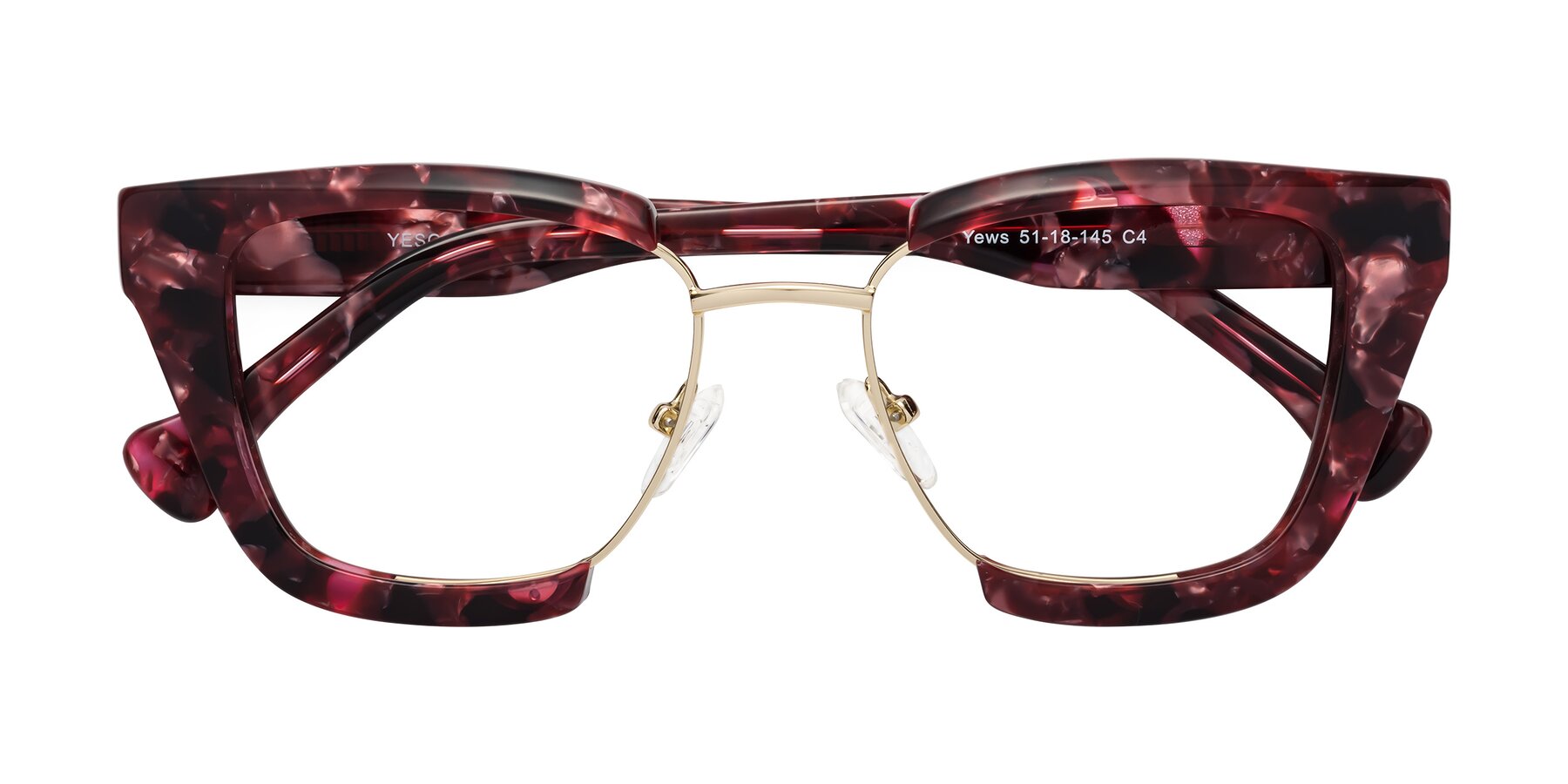 Folded Front of Yews in Wineberry Tortoise-Gold with Clear Blue Light Blocking Lenses