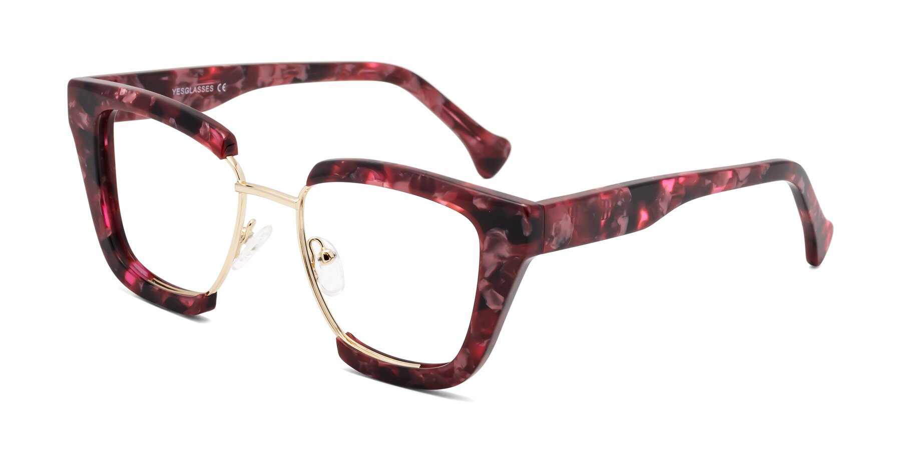 Angle of Yews in Wineberry Tortoise-Gold with Clear Eyeglass Lenses