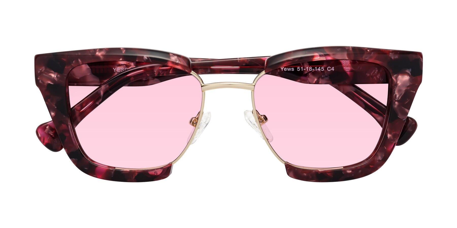 Folded Front of Yews in Wineberry Tortoise-Gold with Light Pink Tinted Lenses