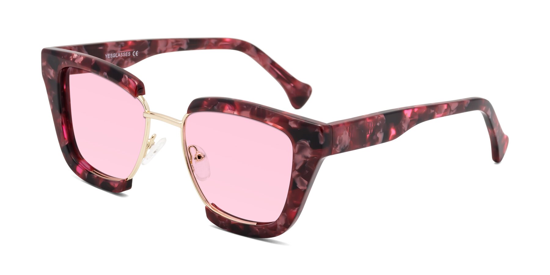 Angle of Yews in Wineberry Tortoise-Gold with Light Pink Tinted Lenses