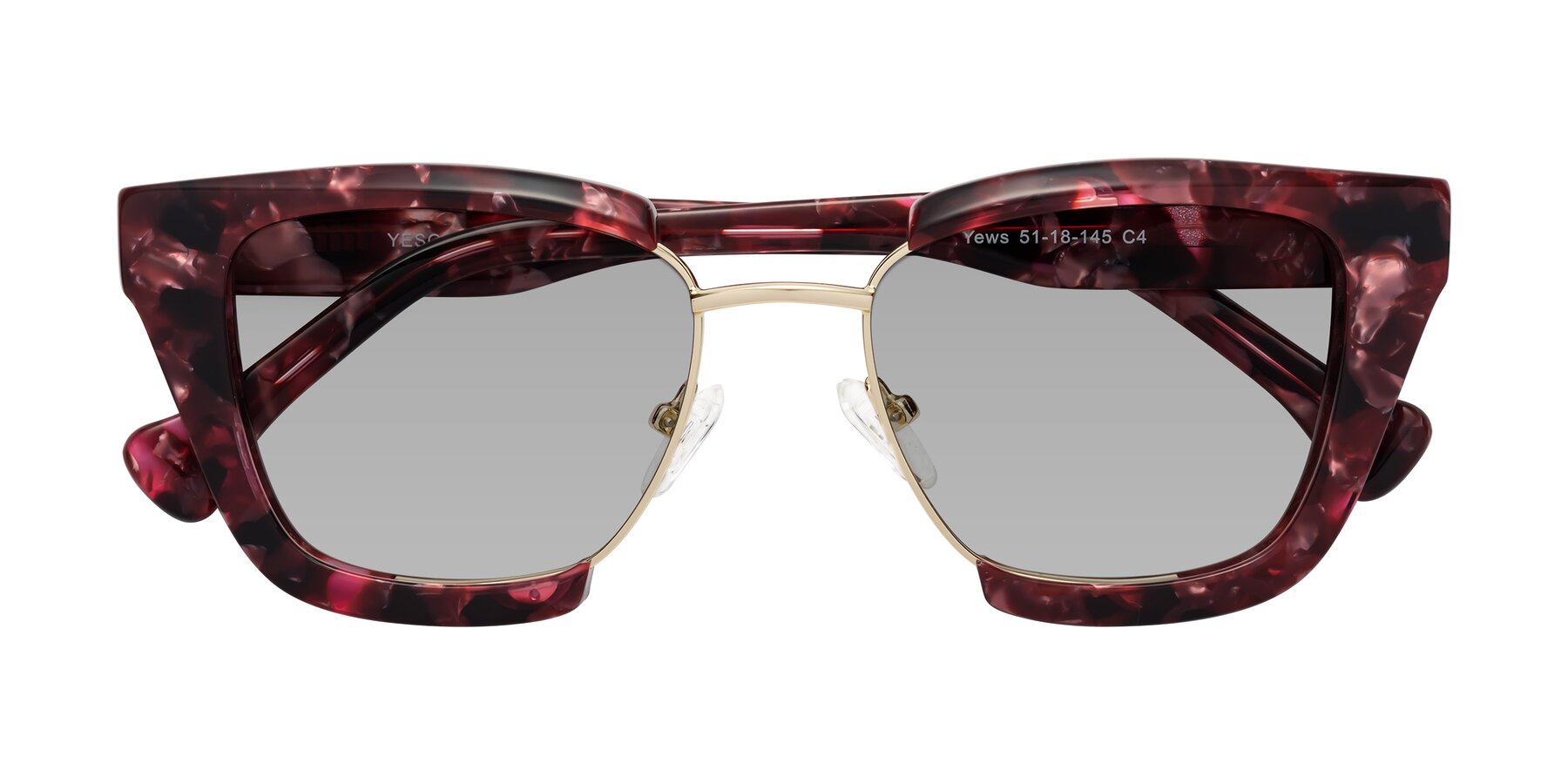 Folded Front of Yews in Wineberry Tortoise-Gold with Light Gray Tinted Lenses