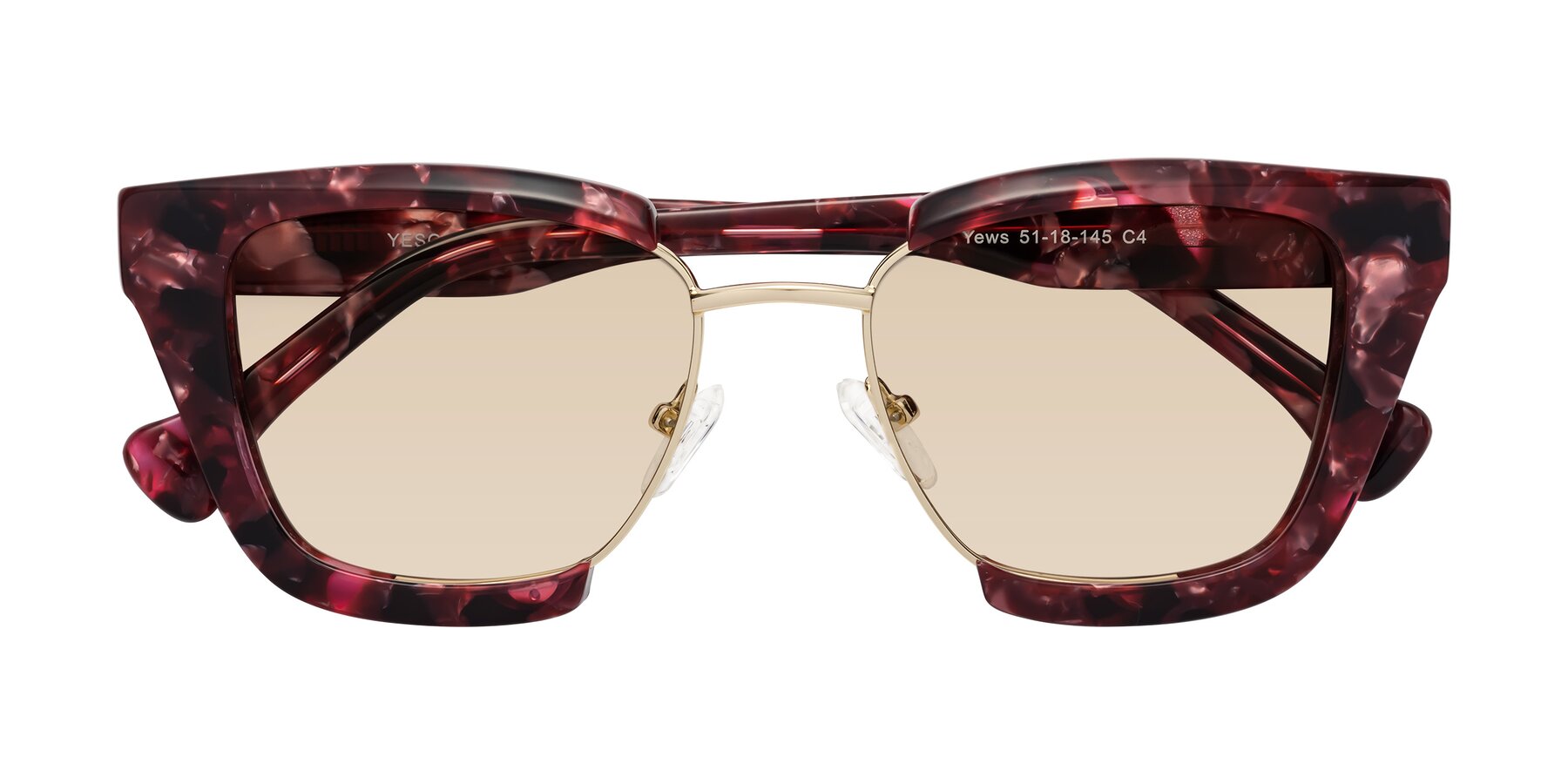 Folded Front of Yews in Wineberry Tortoise-Gold with Light Brown Tinted Lenses