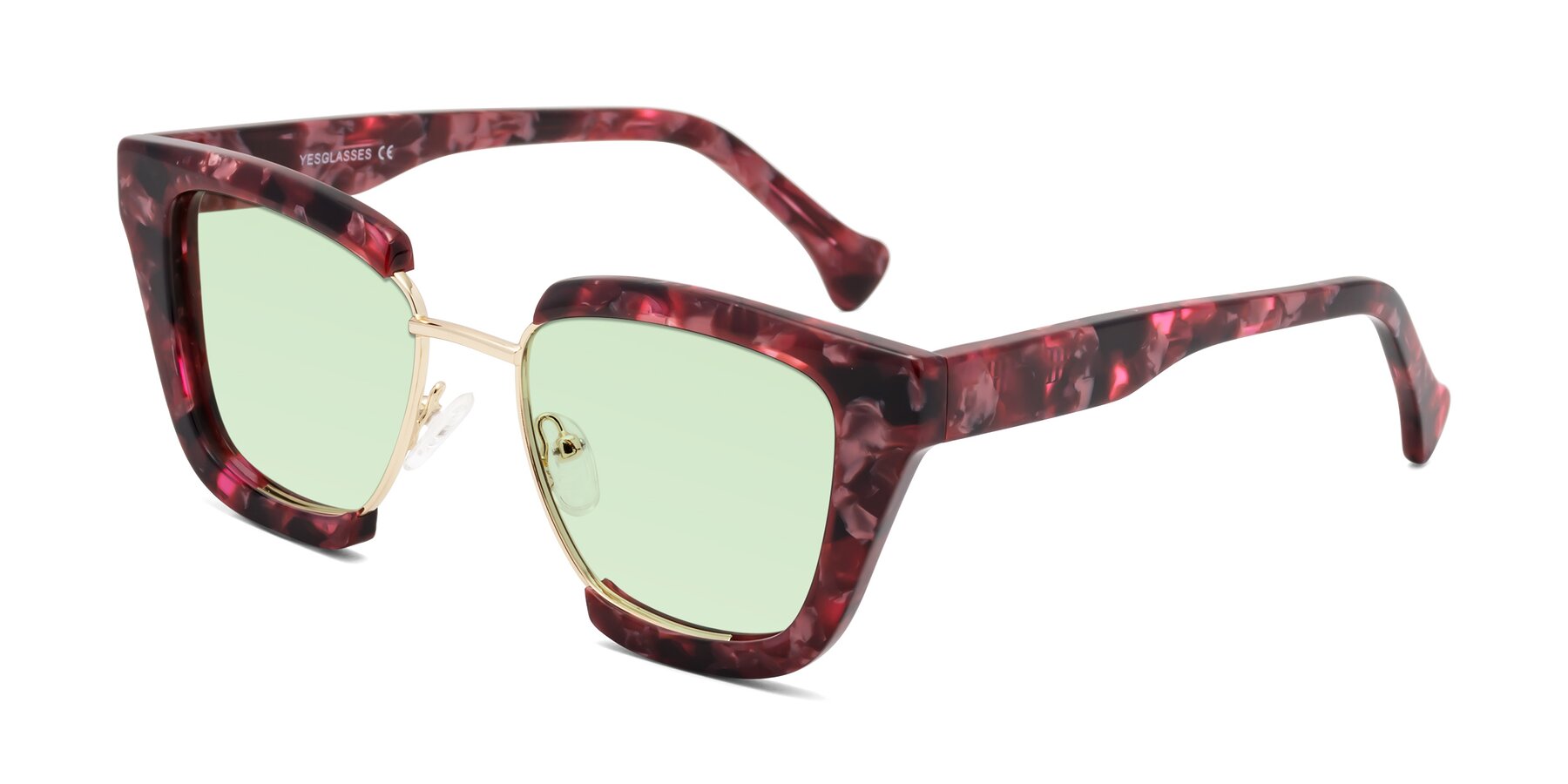 Angle of Yews in Wineberry Tortoise-Gold with Light Green Tinted Lenses