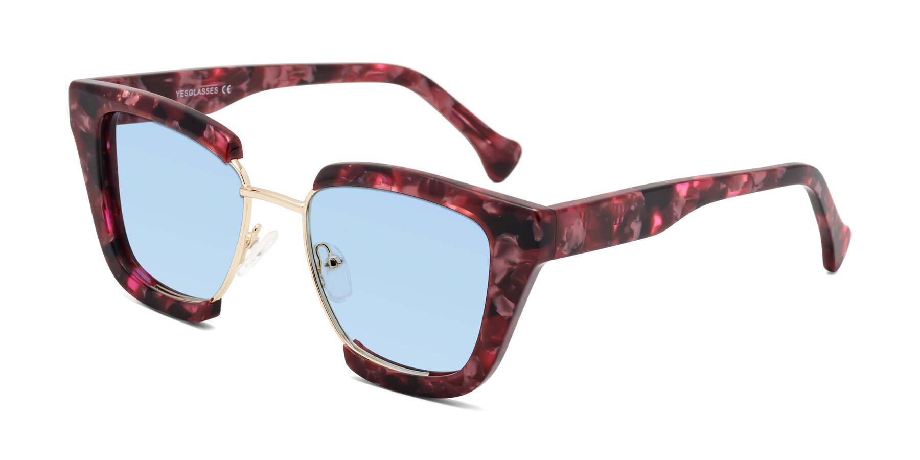 Angle of Yews in Wineberry Tortoise-Gold with Light Blue Tinted Lenses