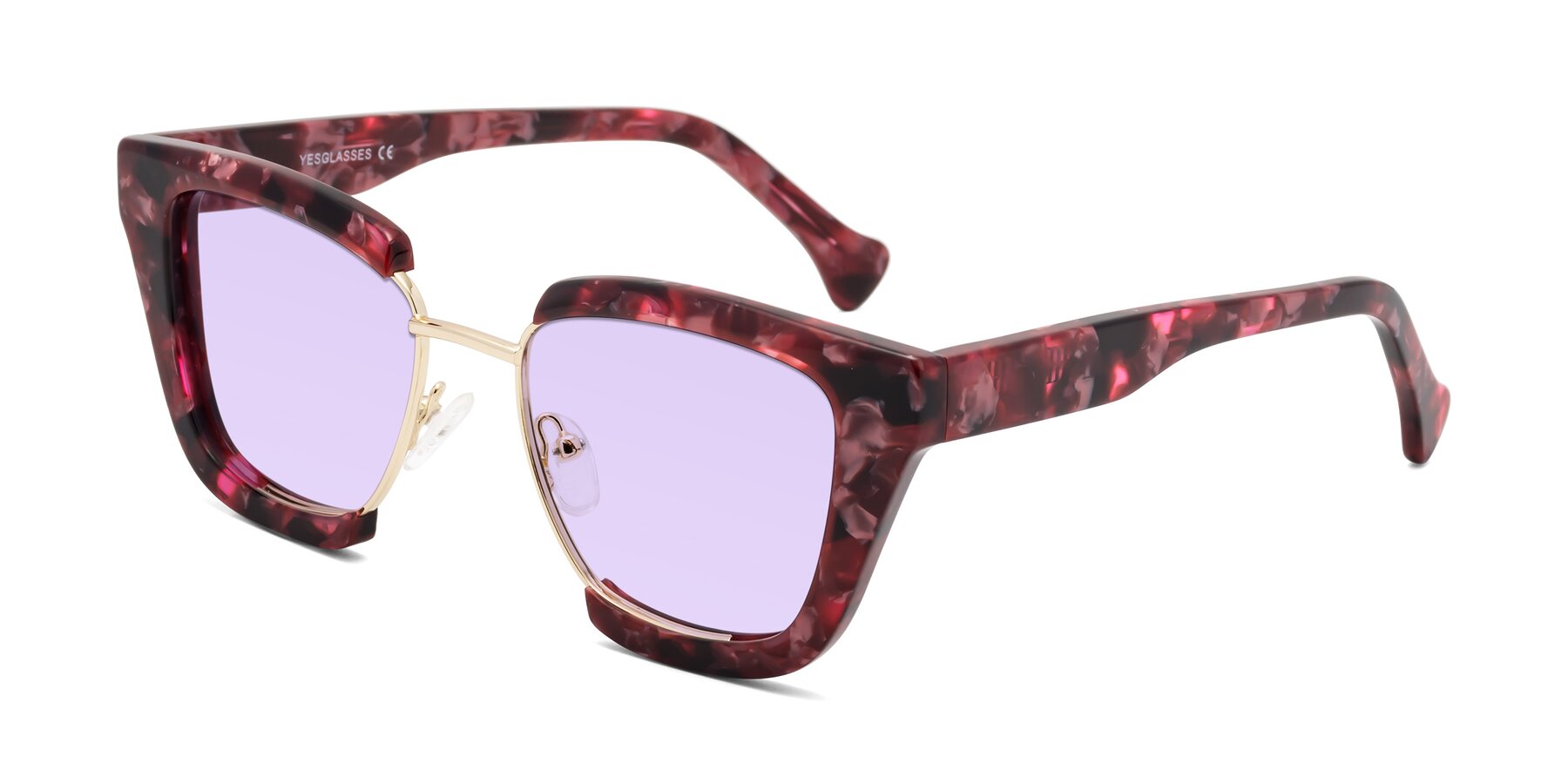 Angle of Yews in Wineberry Tortoise-Gold with Light Purple Tinted Lenses