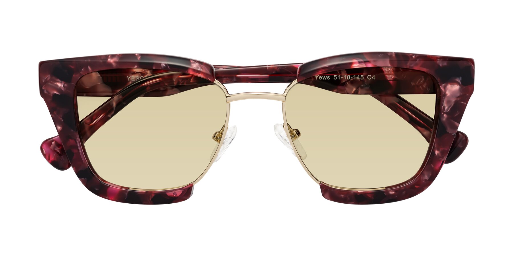 Folded Front of Yews in Wineberry Tortoise-Gold with Light Champagne Tinted Lenses