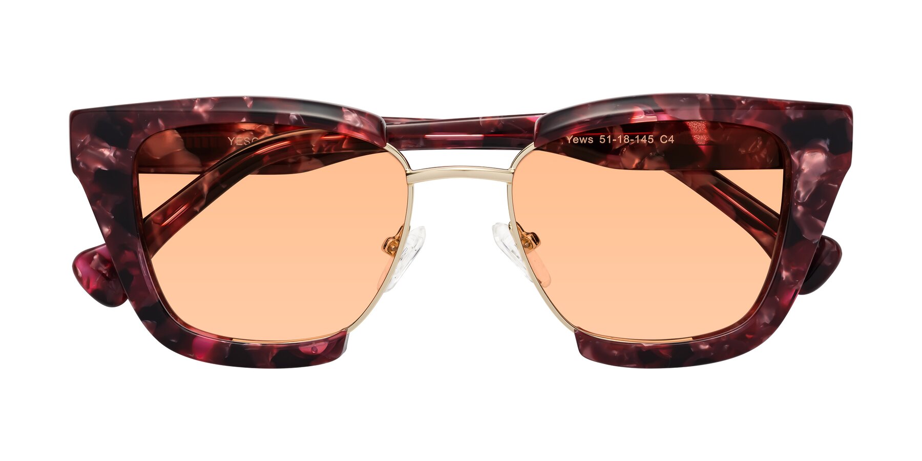 Folded Front of Yews in Wineberry Tortoise-Gold with Light Orange Tinted Lenses