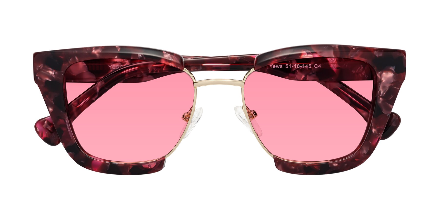 Folded Front of Yews in Wineberry Tortoise-Gold with Pink Tinted Lenses