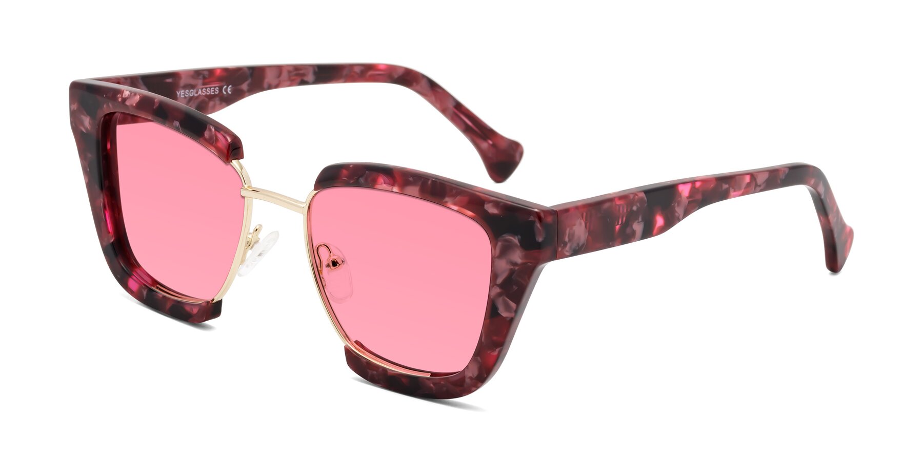 Angle of Yews in Wineberry Tortoise-Gold with Pink Tinted Lenses