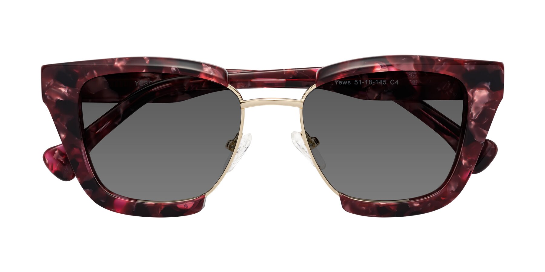 Folded Front of Yews in Wineberry Tortoise-Gold with Medium Gray Tinted Lenses