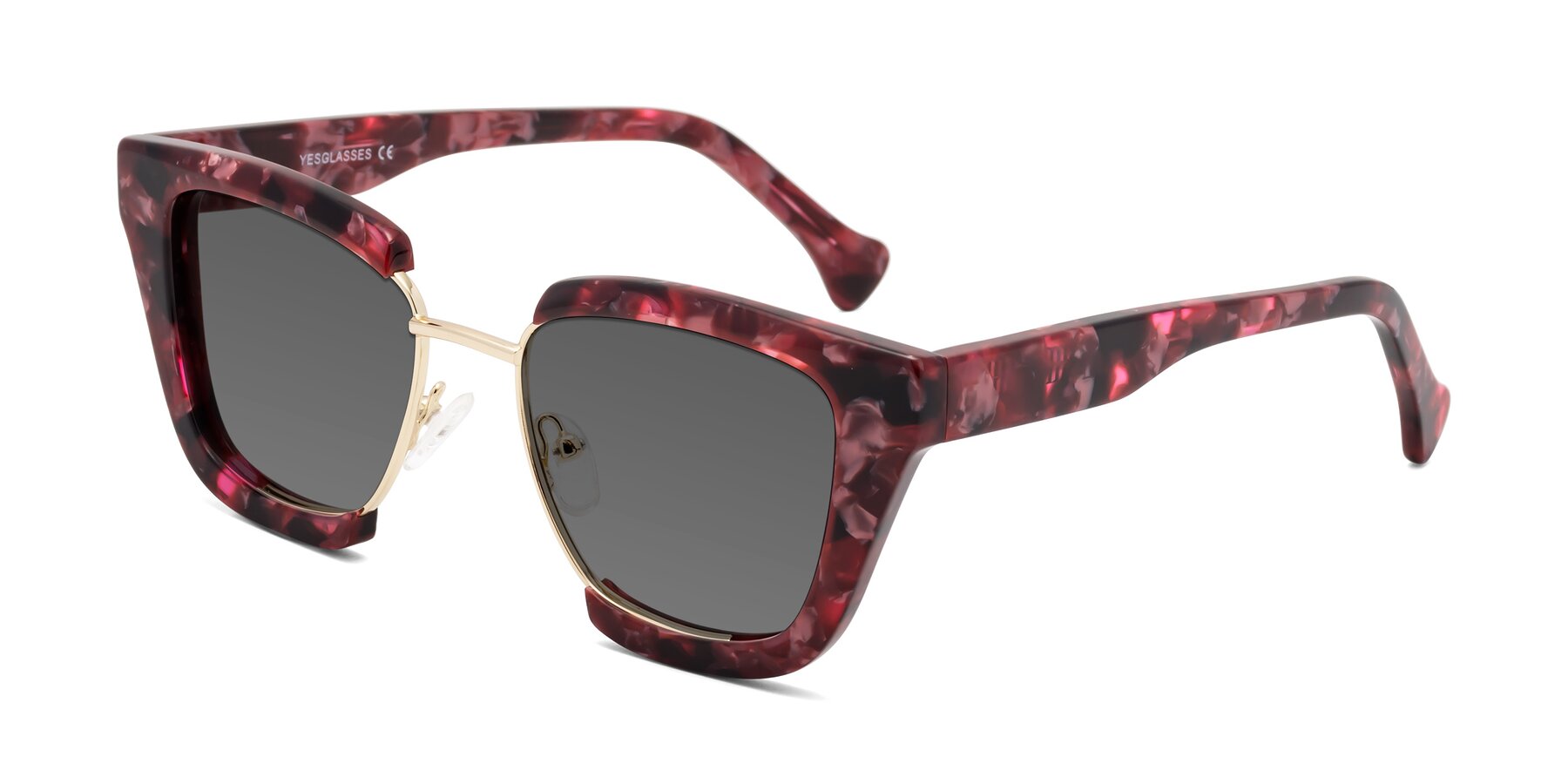 Angle of Yews in Wineberry Tortoise-Gold with Medium Gray Tinted Lenses