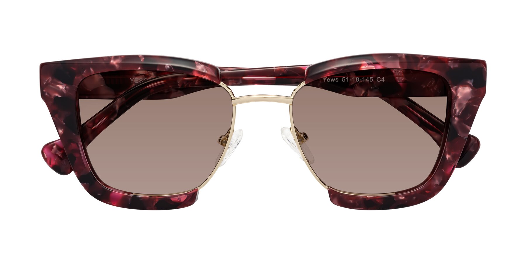 Folded Front of Yews in Wineberry Tortoise-Gold with Medium Brown Tinted Lenses