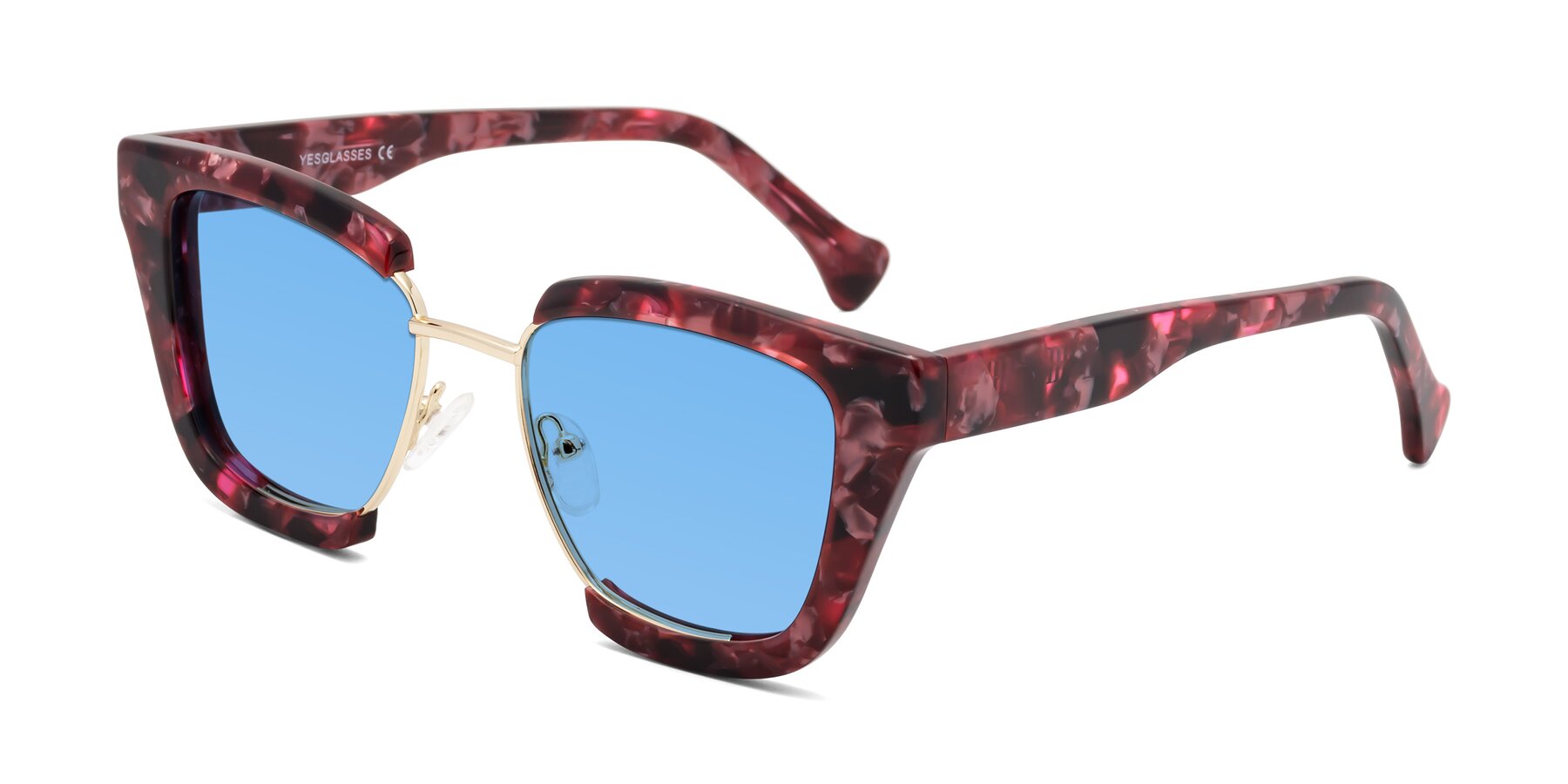 Angle of Yews in Wineberry Tortoise-Gold with Medium Blue Tinted Lenses