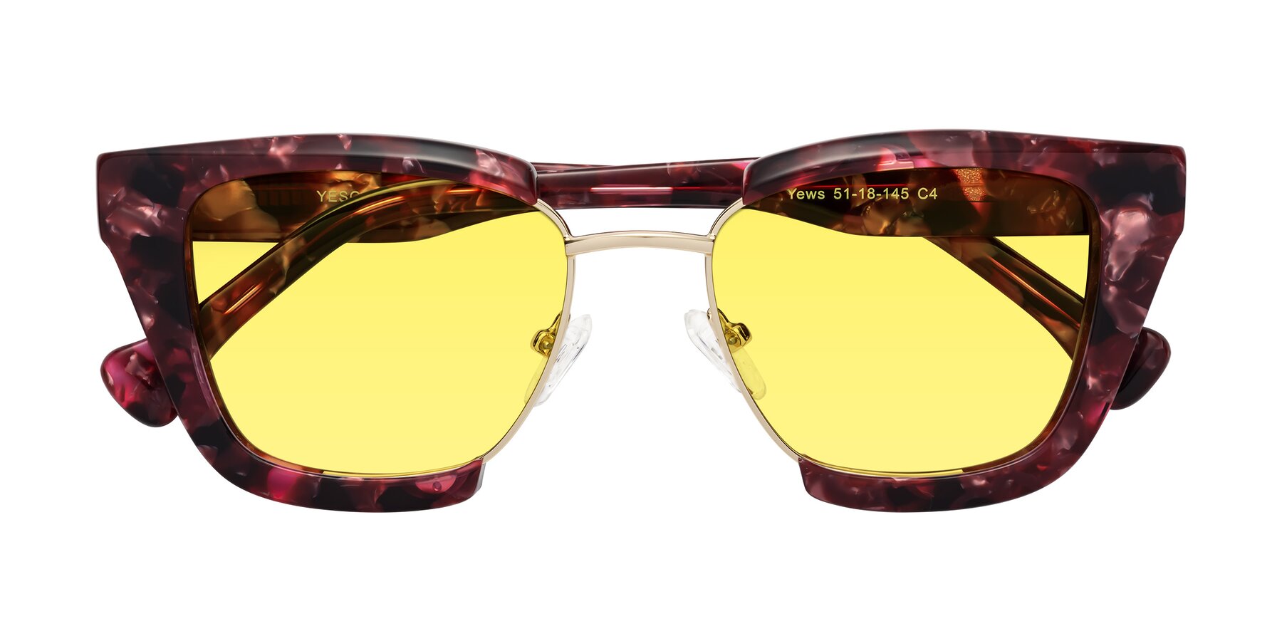 Folded Front of Yews in Wineberry Tortoise-Gold with Medium Yellow Tinted Lenses