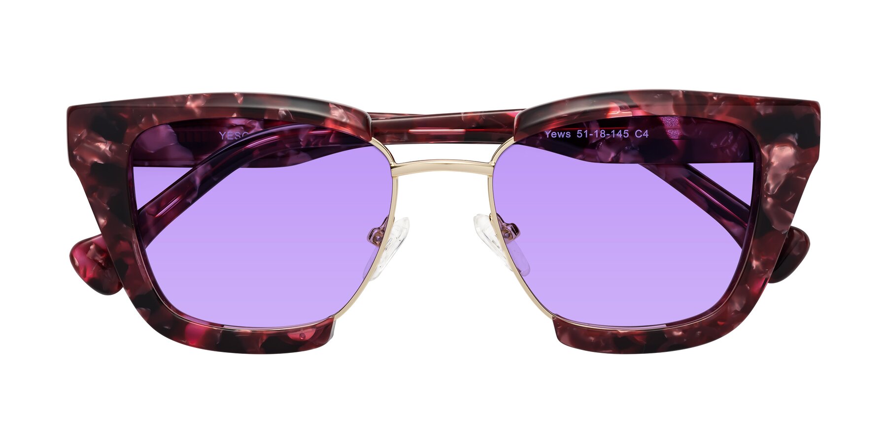 Folded Front of Yews in Wineberry Tortoise-Gold with Medium Purple Tinted Lenses