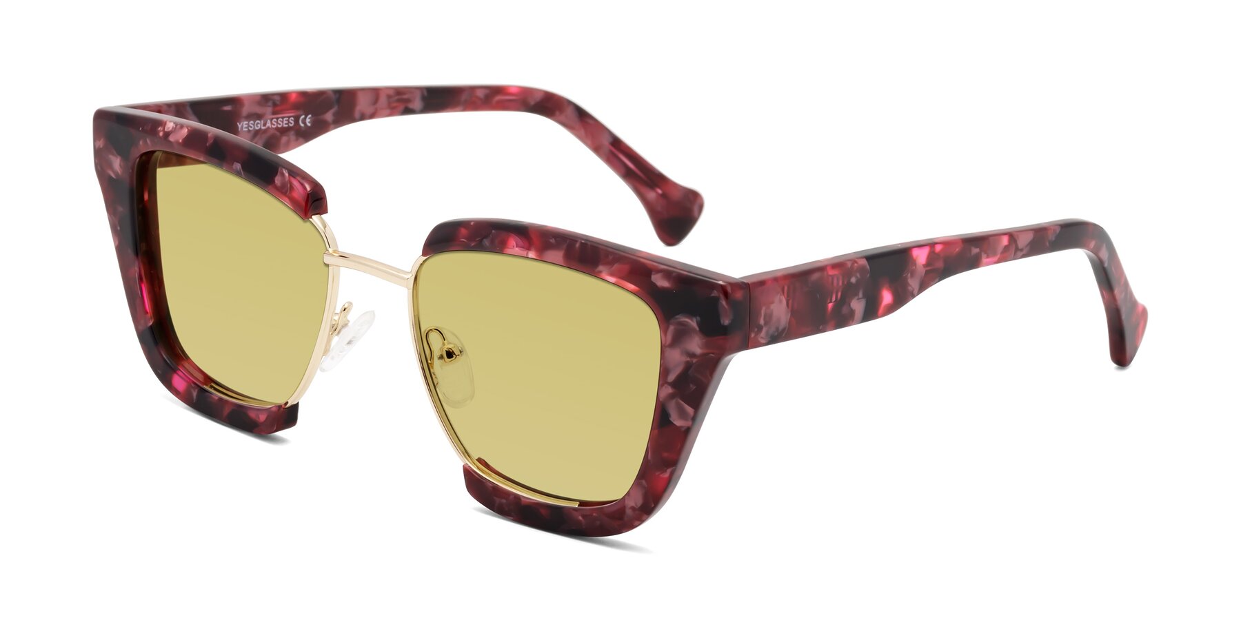 Angle of Yews in Wineberry Tortoise-Gold with Medium Champagne Tinted Lenses