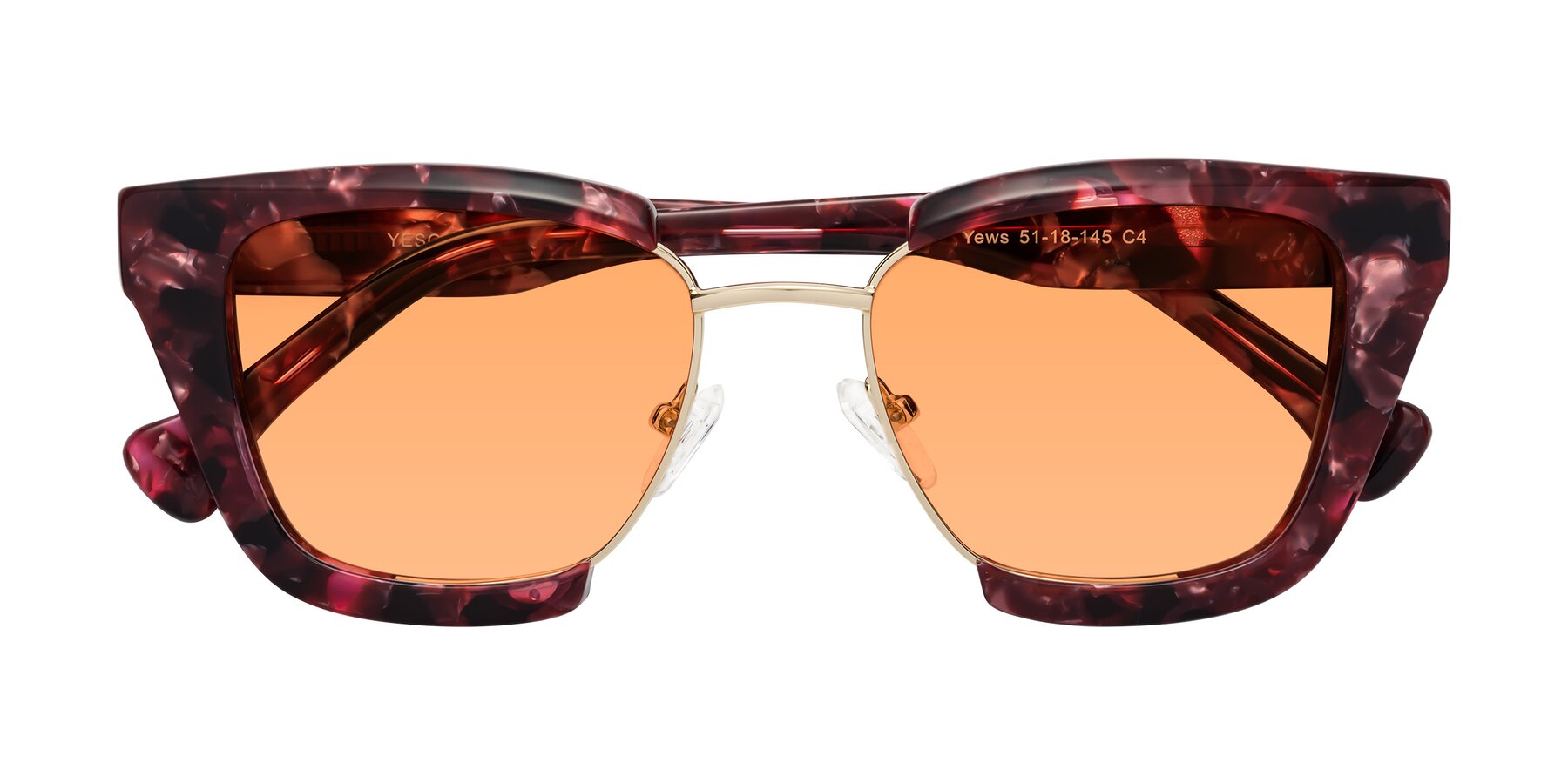 Folded Front of Yews in Wineberry Tortoise-Gold with Medium Orange Tinted Lenses