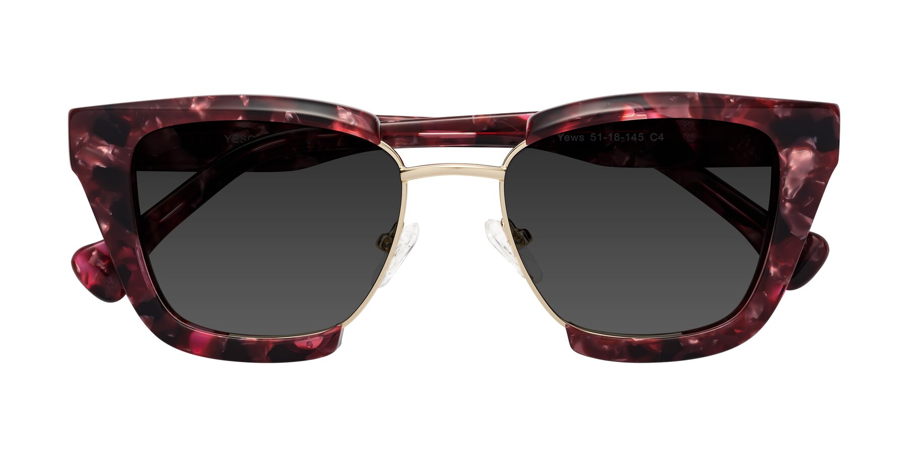 Folded Front of Yews in Wineberry Tortoise-Gold with Gray Tinted Lenses