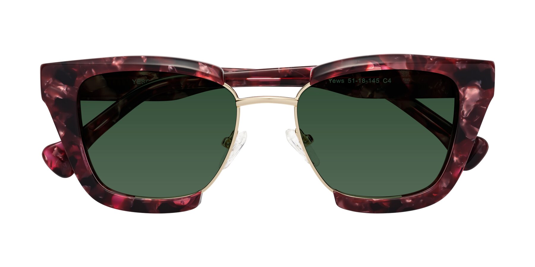 Folded Front of Yews in Wineberry Tortoise-Gold with Green Tinted Lenses