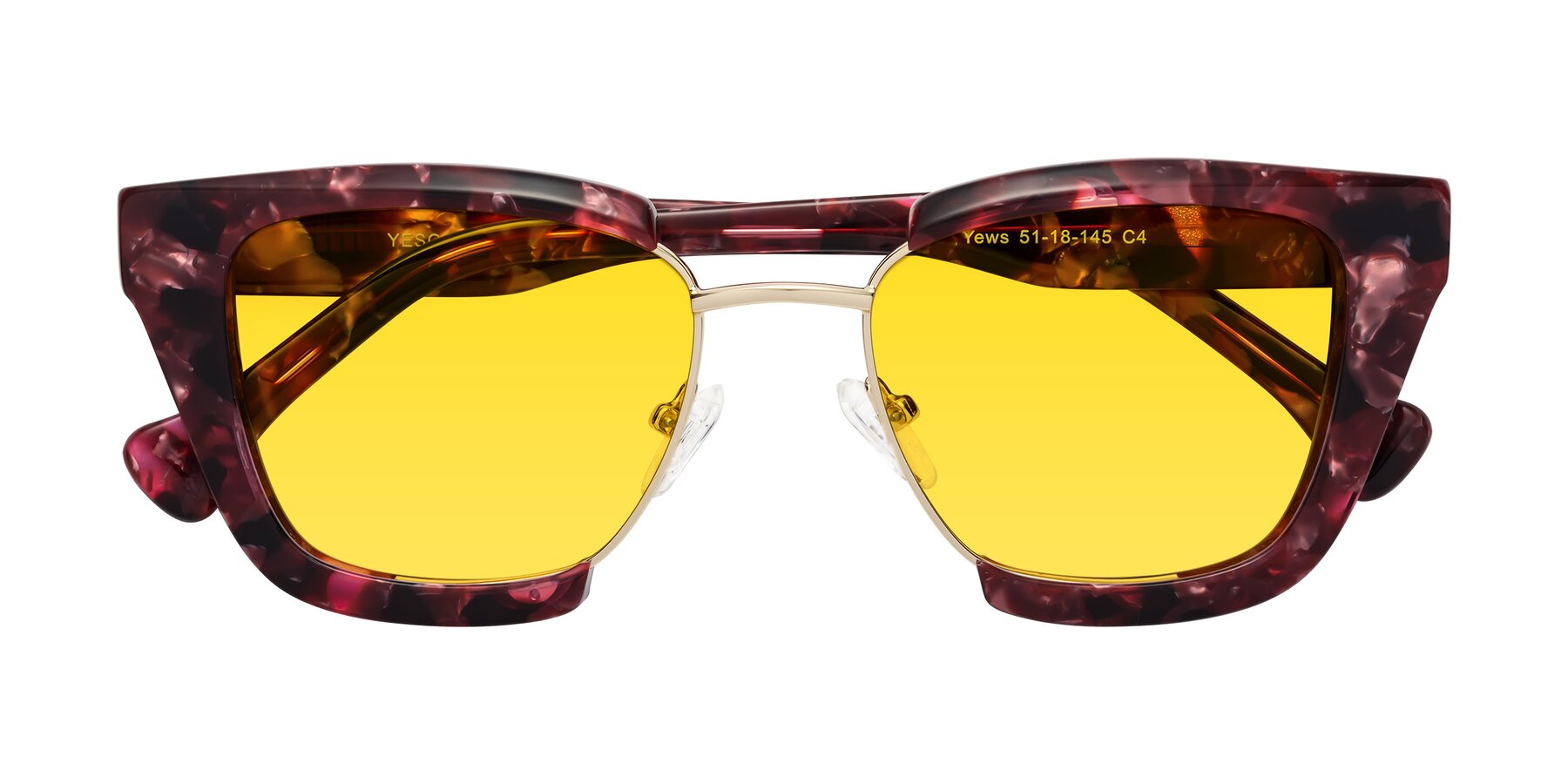 Folded Front of Yews in Wineberry Tortoise-Gold with Yellow Tinted Lenses