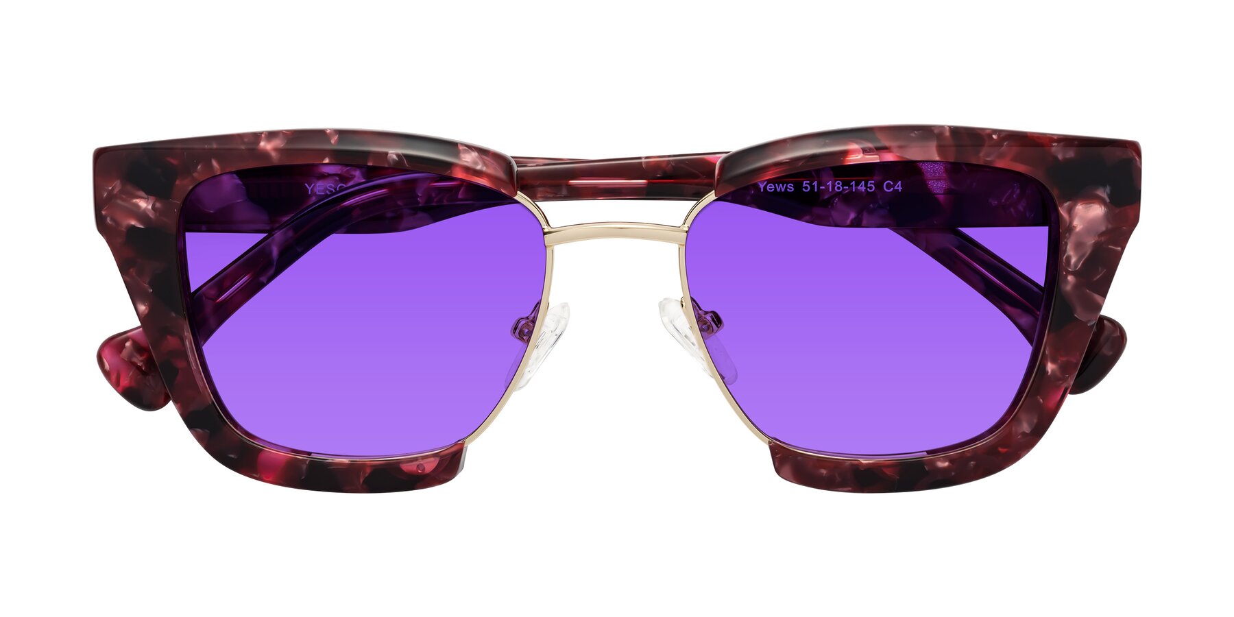 Folded Front of Yews in Wineberry Tortoise-Gold with Purple Tinted Lenses