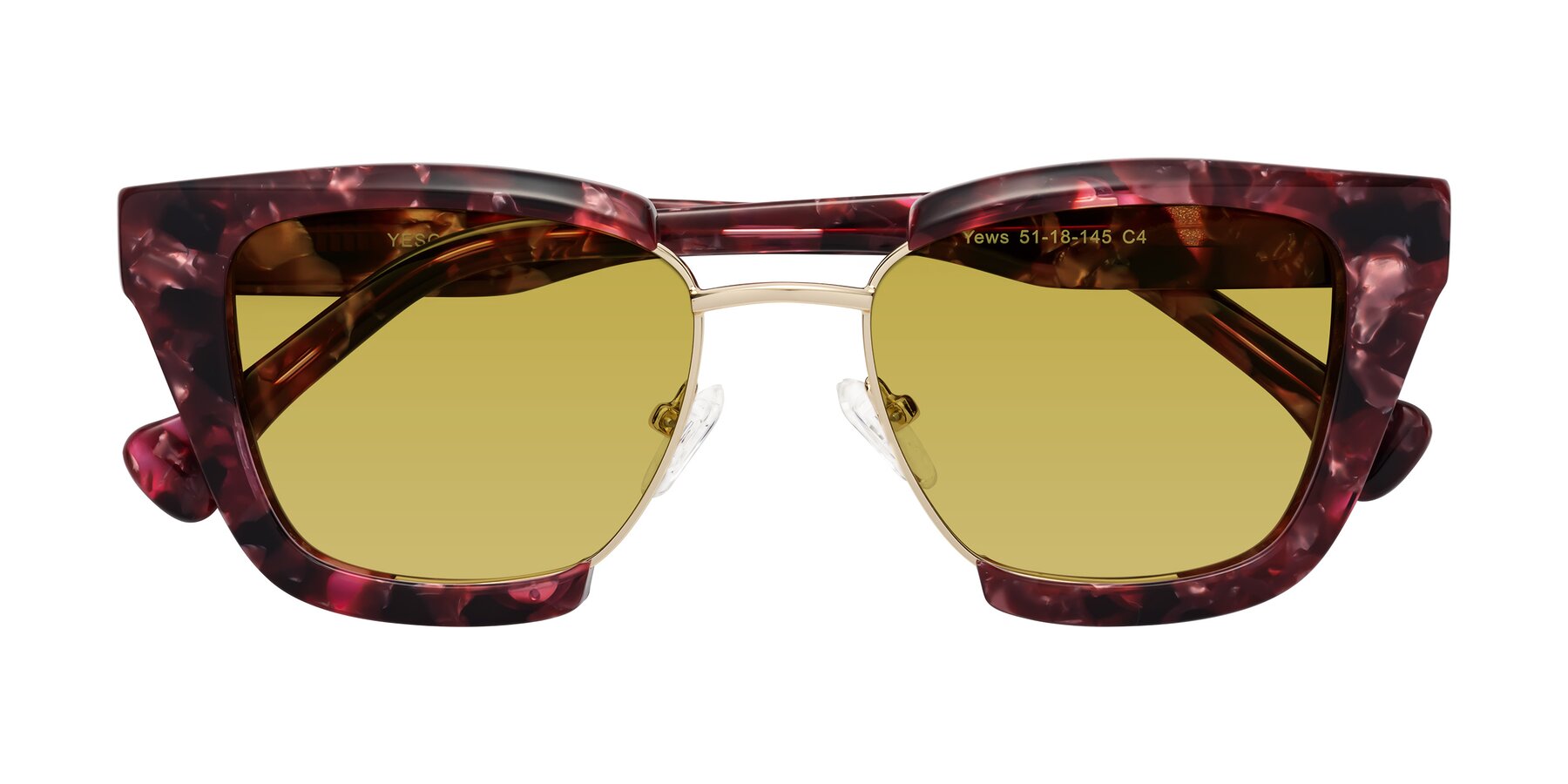 Folded Front of Yews in Wineberry Tortoise-Gold with Champagne Tinted Lenses