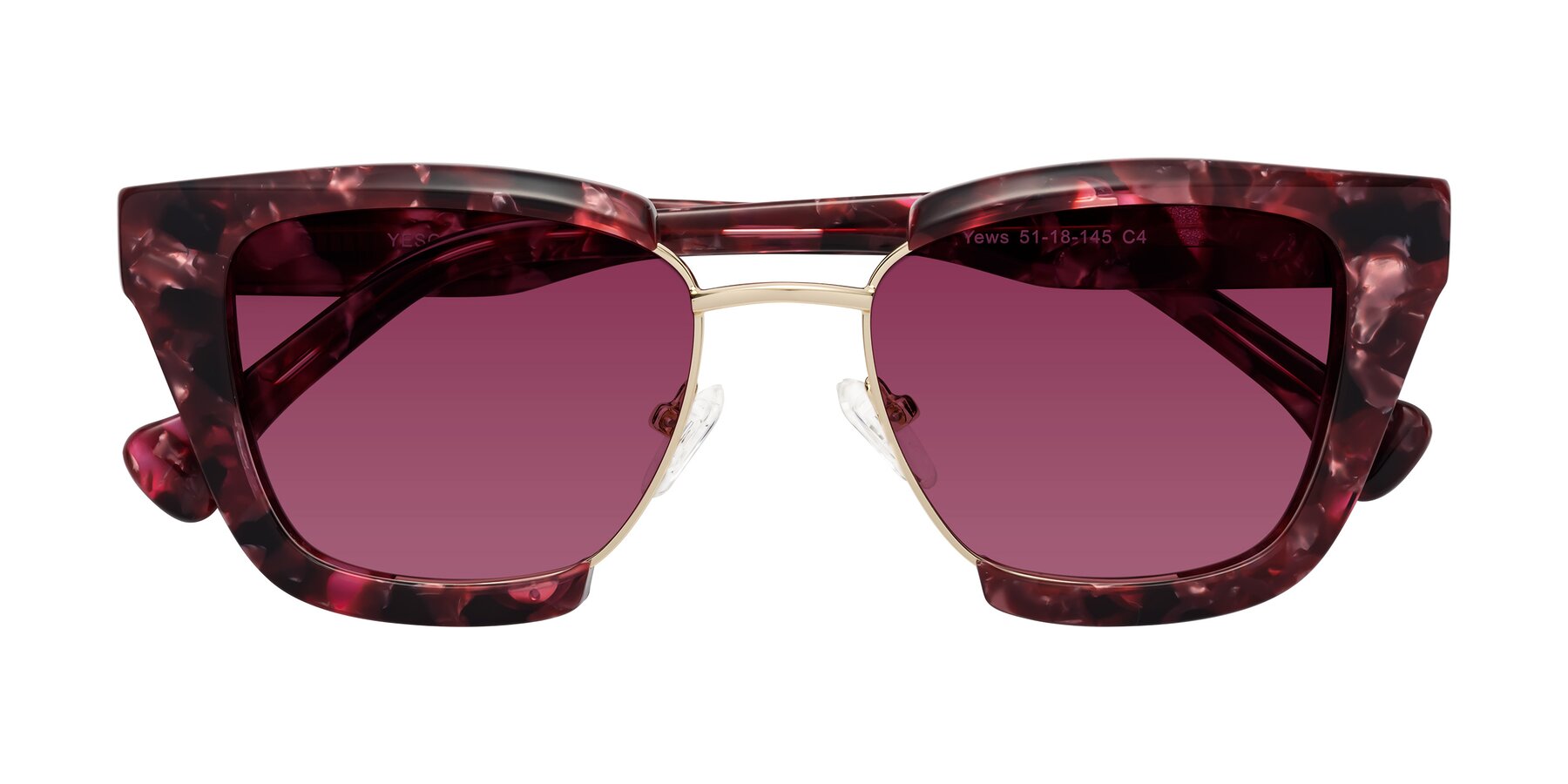 Folded Front of Yews in Wineberry Tortoise-Gold with Wine Tinted Lenses