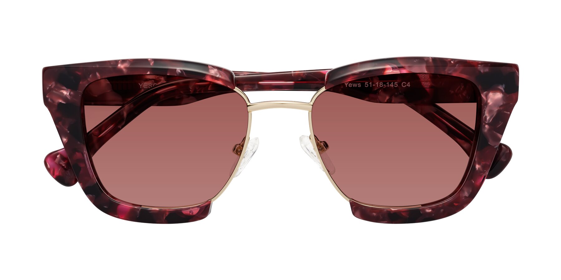 Folded Front of Yews in Wineberry Tortoise-Gold with Garnet Tinted Lenses