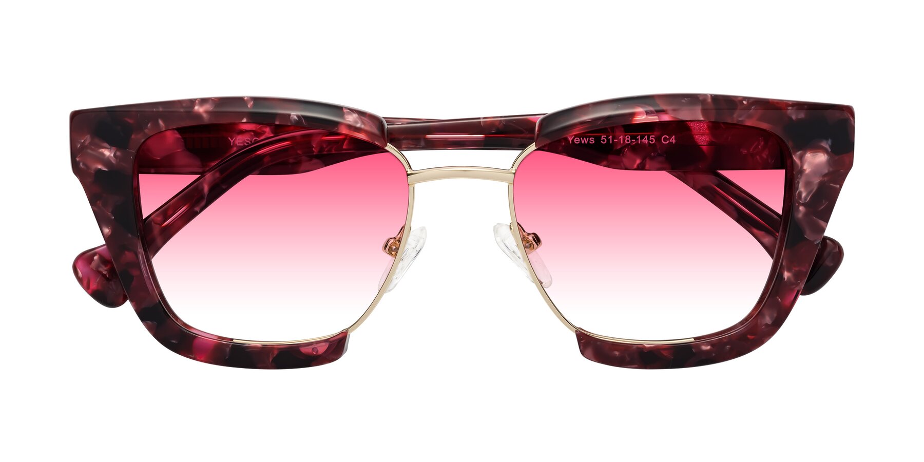 Folded Front of Yews in Wineberry Tortoise-Gold with Pink Gradient Lenses