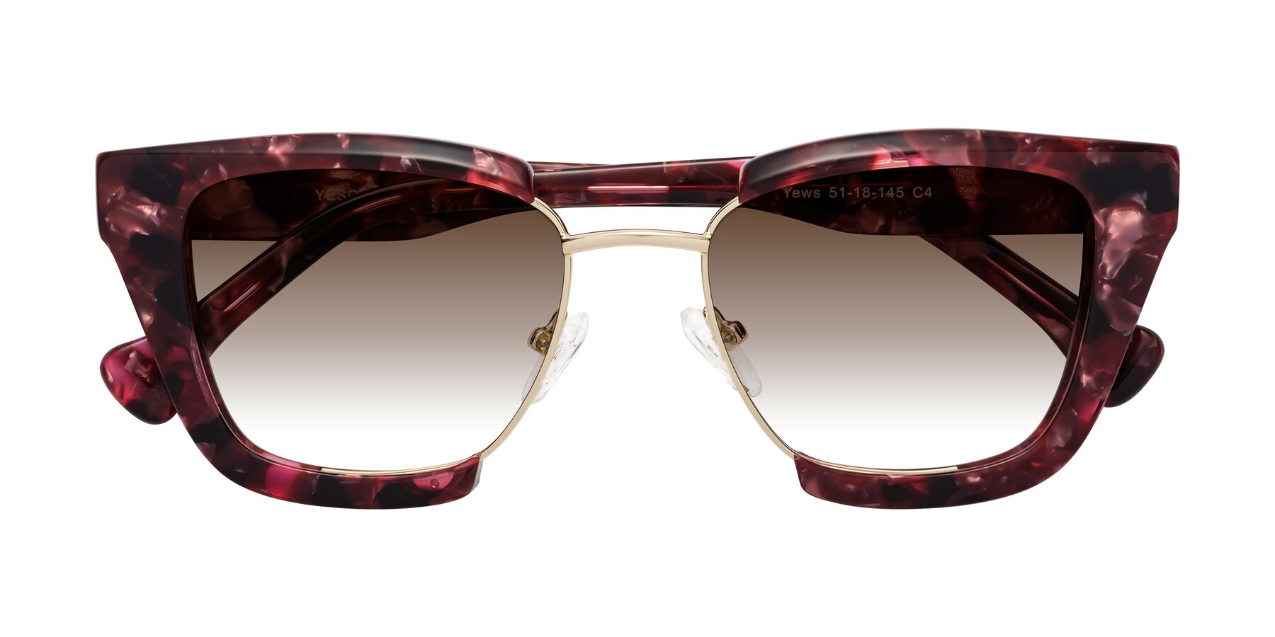 Folded Front of Yews in Wineberry Tortoise-Gold with Brown Gradient Lenses