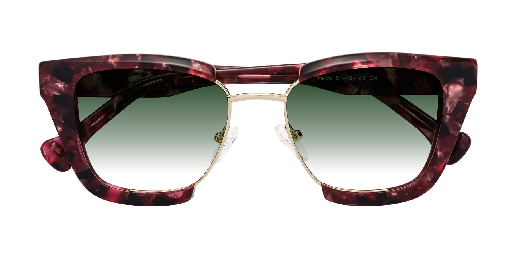 Folded Front of Yews in Wineberry Tortoise-Gold with Green Gradient Lenses